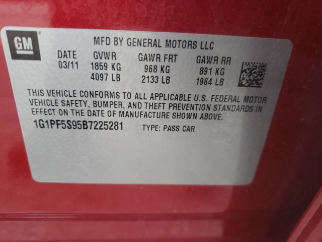 Photo 9 VIN: 1G1PF5S95B7225281 - CHEVROLET CRUZE LT 