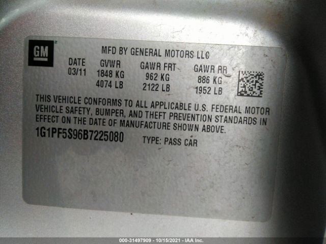 Photo 8 VIN: 1G1PF5S96B7225080 - CHEVROLET CRUZE 