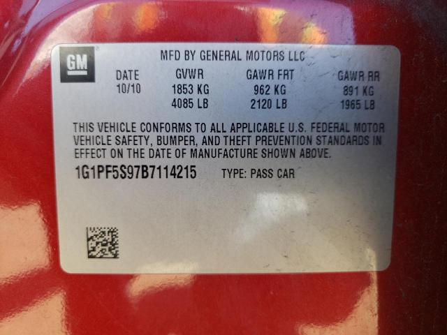 Photo 9 VIN: 1G1PF5S97B7114215 - CHEVROLET CRUZE LT 