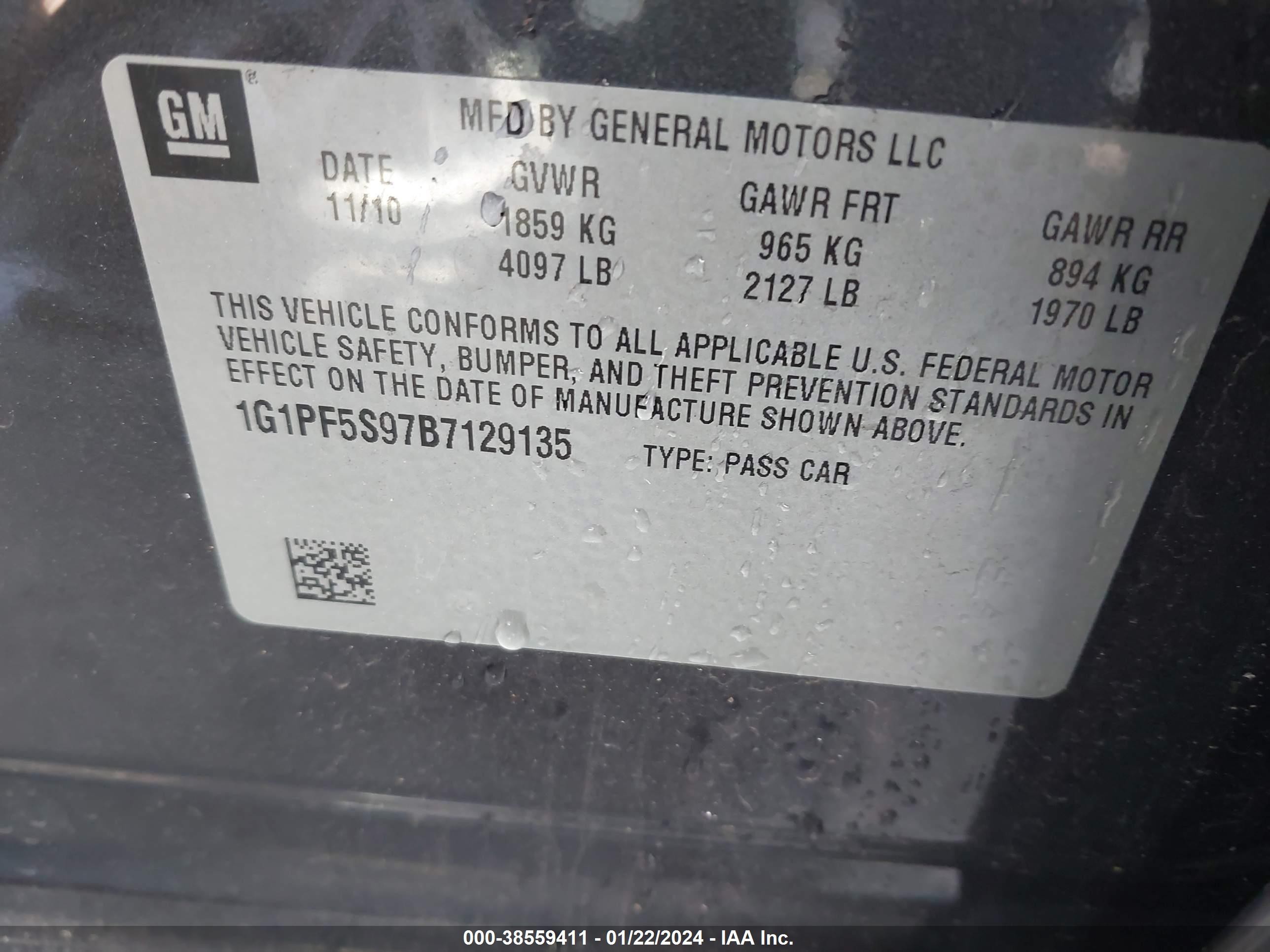 Photo 8 VIN: 1G1PF5S97B7129135 - CHEVROLET CRUZE 