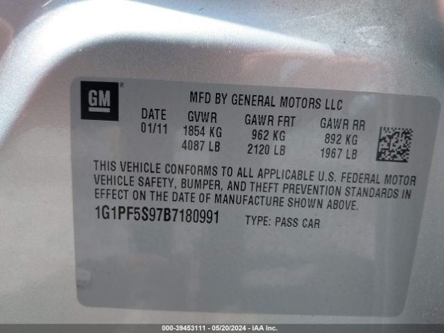 Photo 8 VIN: 1G1PF5S97B7180991 - CHEVROLET CRUZE 