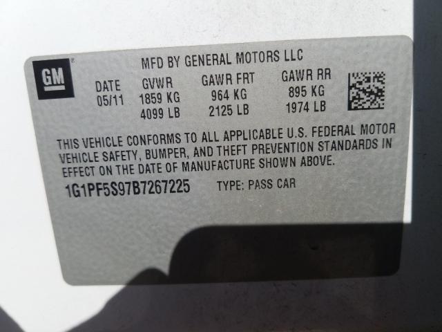 Photo 9 VIN: 1G1PF5S97B7267225 - CHEVROLET CRUZE LT 