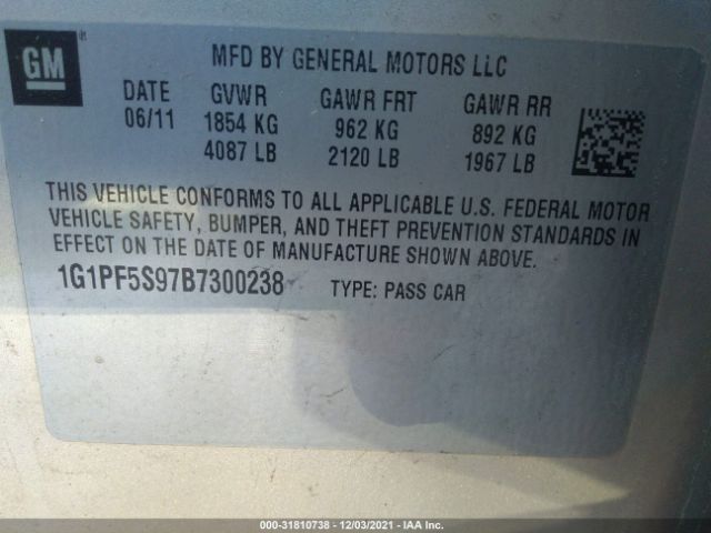 Photo 8 VIN: 1G1PF5S97B7300238 - CHEVROLET CRUZE 