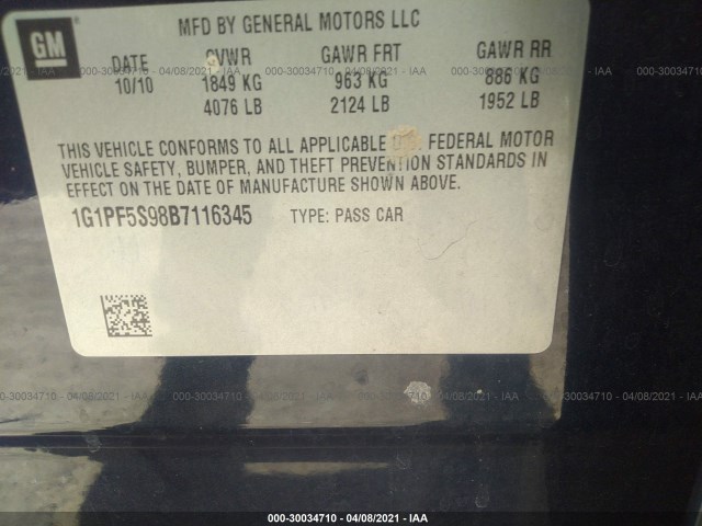 Photo 8 VIN: 1G1PF5S98B7116345 - CHEVROLET CRUZE 