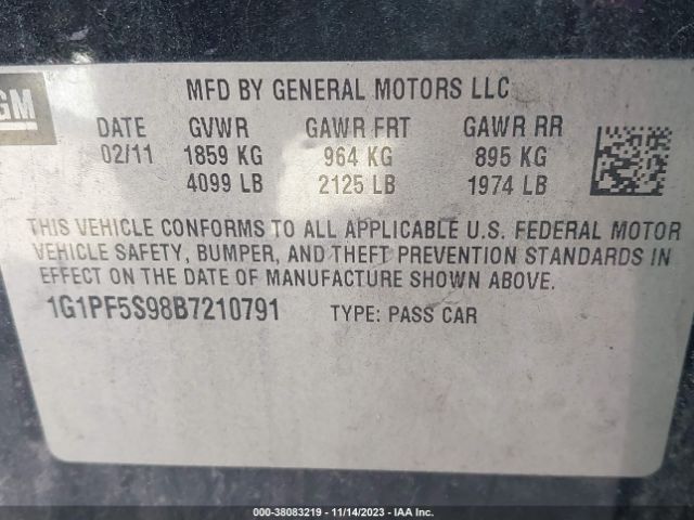 Photo 8 VIN: 1G1PF5S98B7210791 - CHEVROLET CRUZE 