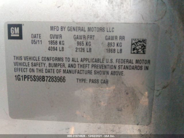 Photo 8 VIN: 1G1PF5S98B7283966 - CHEVROLET CRUZE 