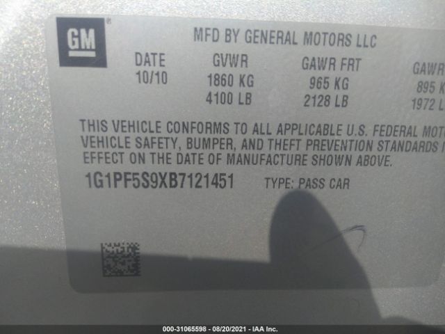 Photo 8 VIN: 1G1PF5S9XB7121451 - CHEVROLET CRUZE 