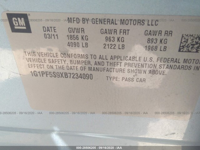 Photo 8 VIN: 1G1PF5S9XB7234090 - CHEVROLET CRUZE 