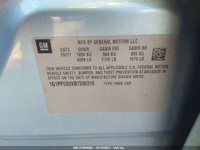 Photo 8 VIN: 1G1PF5S9XB7286318 - CHEVROLET CRUZE 