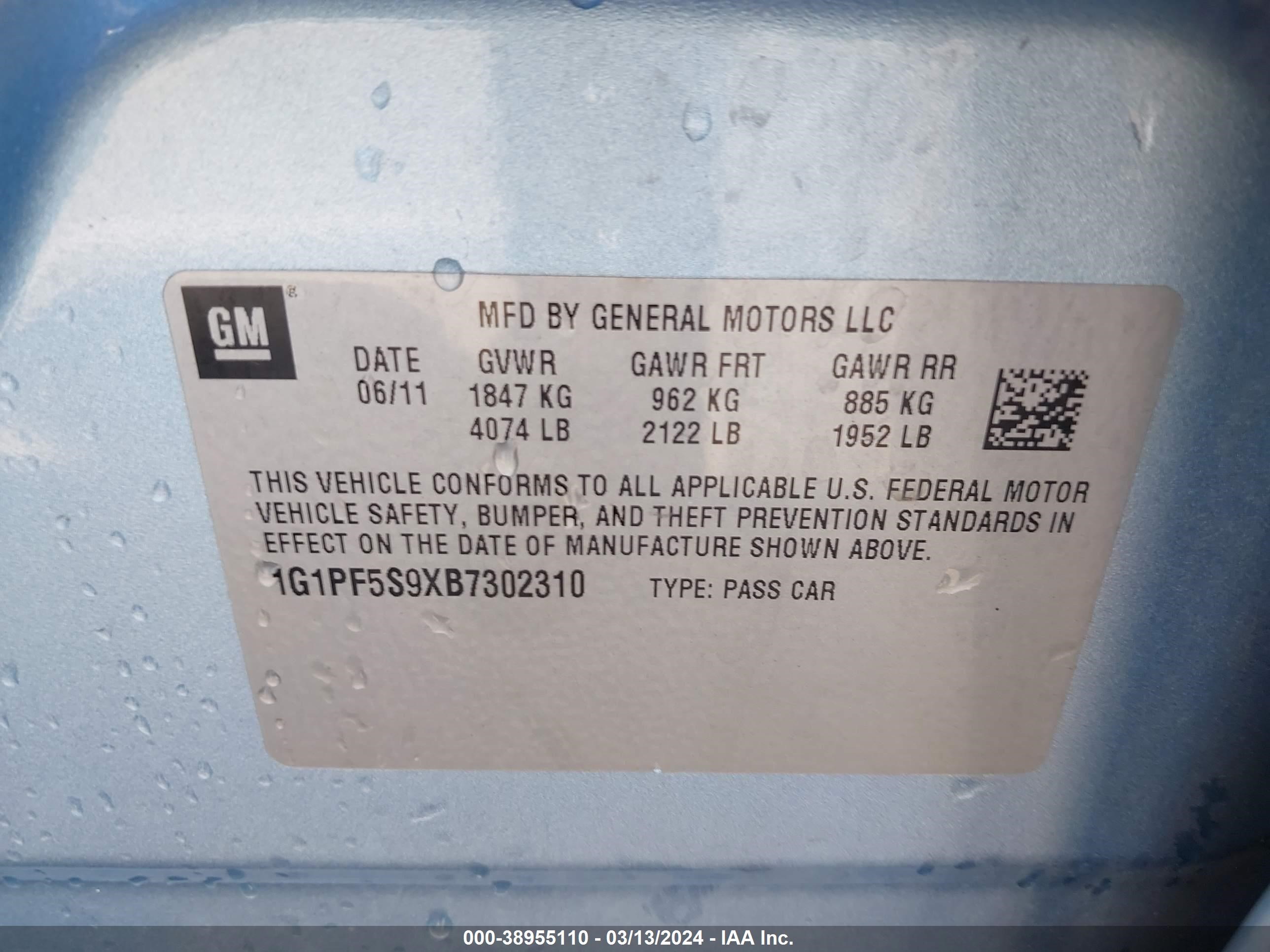 Photo 8 VIN: 1G1PF5S9XB7302310 - CHEVROLET CRUZE 