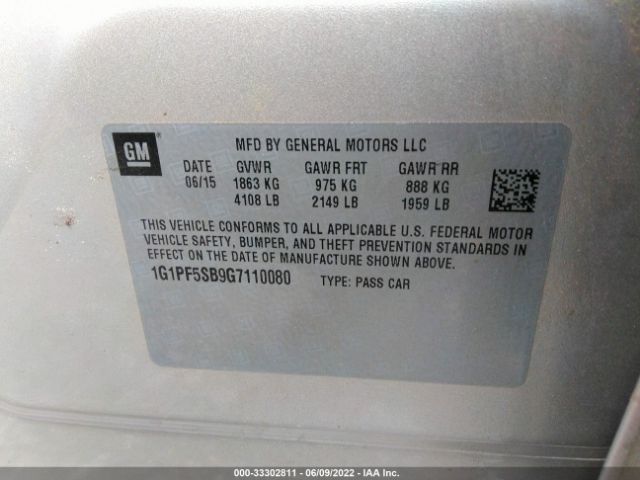 Photo 8 VIN: 1G1PF5SB9G7110080 - CHEVROLET CRUZE LIMITED 