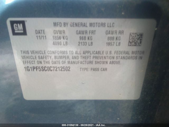 Photo 8 VIN: 1G1PF5SC0C7212502 - CHEVROLET CRUZE 