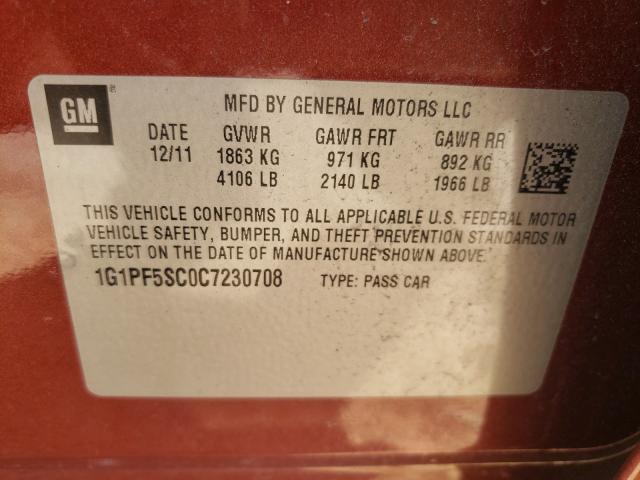 Photo 9 VIN: 1G1PF5SC0C7230708 - CHEVROLET CRUZE LT 