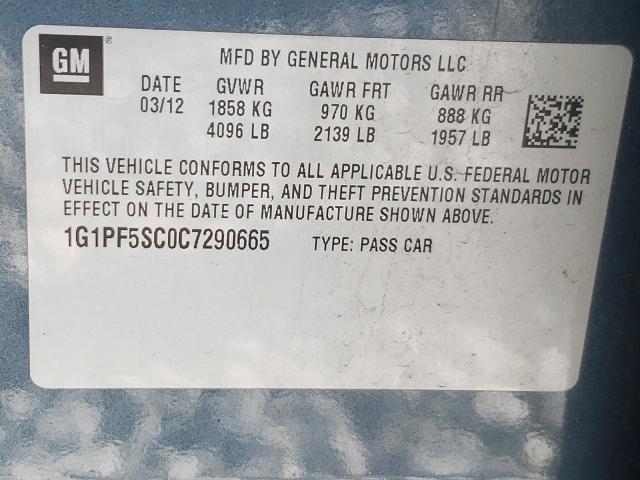 Photo 9 VIN: 1G1PF5SC0C7290665 - CHEVROLET CRUZE LT 