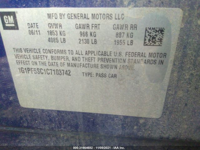 Photo 8 VIN: 1G1PF5SC1C7103742 - CHEVROLET CRUZE 