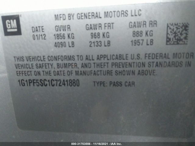 Photo 8 VIN: 1G1PF5SC1C7241880 - CHEVROLET CRUZE 