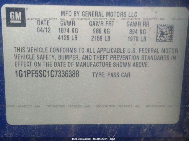 Photo 8 VIN: 1G1PF5SC1C7336388 - CHEVROLET CRUZE 