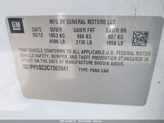 Photo 8 VIN: 1G1PF5SC2C7363941 - CHEVROLET CRUZE 