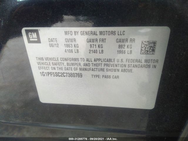 Photo 8 VIN: 1G1PF5SC2C7380769 - CHEVROLET CRUZE 