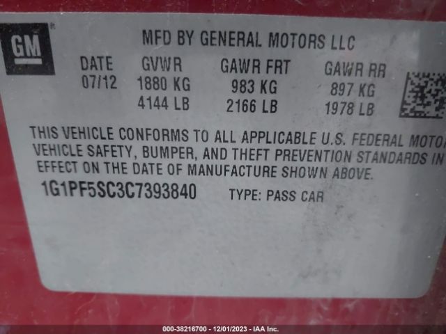 Photo 8 VIN: 1G1PF5SC3C7393840 - CHEVROLET CRUZE 