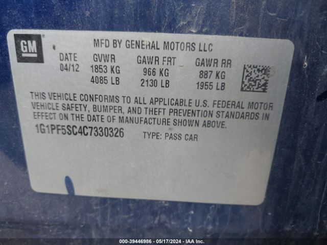 Photo 8 VIN: 1G1PF5SC4C7330326 - CHEVROLET CRUZE 