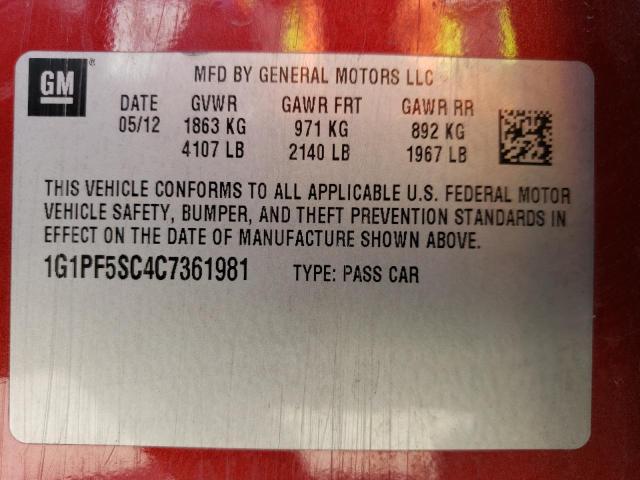 Photo 11 VIN: 1G1PF5SC4C7361981 - CHEVROLET CRUZE 