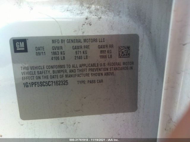 Photo 8 VIN: 1G1PF5SC5C7162325 - CHEVROLET CRUZE 