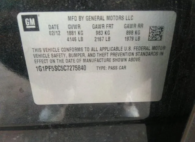 Photo 8 VIN: 1G1PF5SC5C7275840 - CHEVROLET CRUZE 