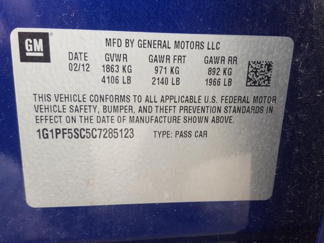 Photo 9 VIN: 1G1PF5SC5C7285123 - CHEVROLET CRUZE LT 