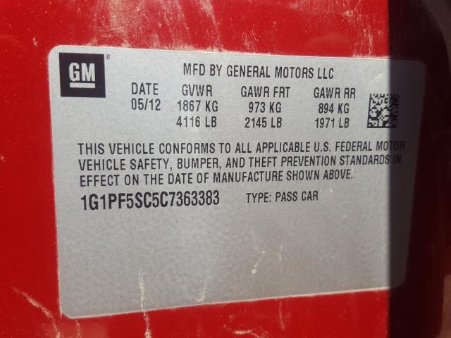 Photo 9 VIN: 1G1PF5SC5C7363383 - CHEVROLET CRUZE LT 