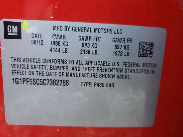 Photo 9 VIN: 1G1PF5SC5C7382788 - CHEVROLET CRUZE LT 