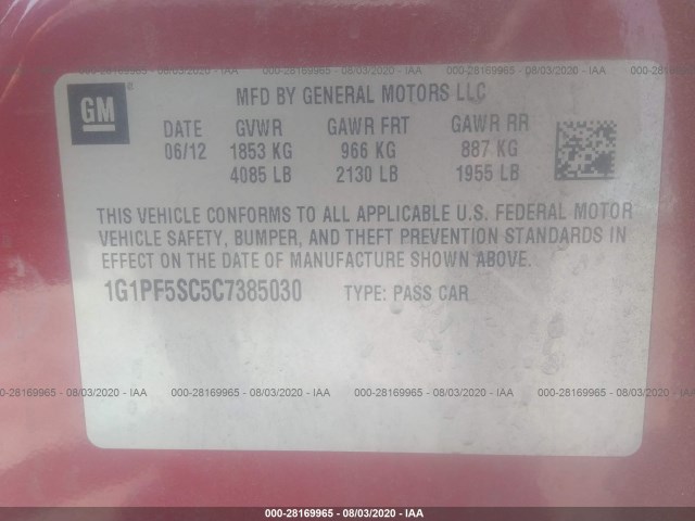 Photo 8 VIN: 1G1PF5SC5C7385030 - CHEVROLET CRUZE 