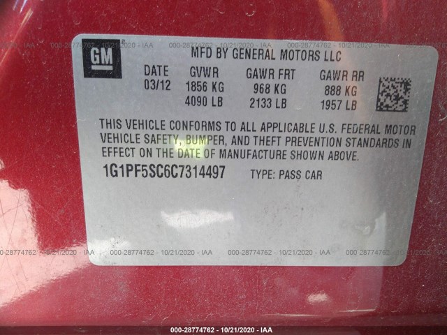 Photo 8 VIN: 1G1PF5SC6C7314497 - CHEVROLET CRUZE 