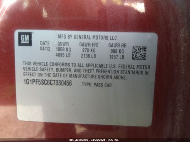 Photo 8 VIN: 1G1PF5SC6C7330456 - CHEVROLET CRUZE 