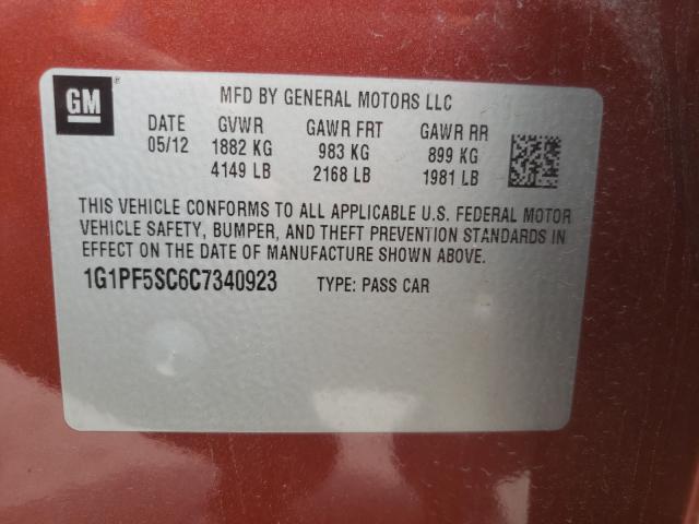 Photo 9 VIN: 1G1PF5SC6C7340923 - CHEVROLET CRUZE LT 