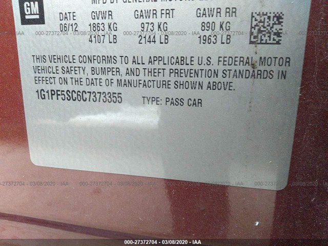 Photo 8 VIN: 1G1PF5SC6C7373355 - CHEVROLET CRUZE 