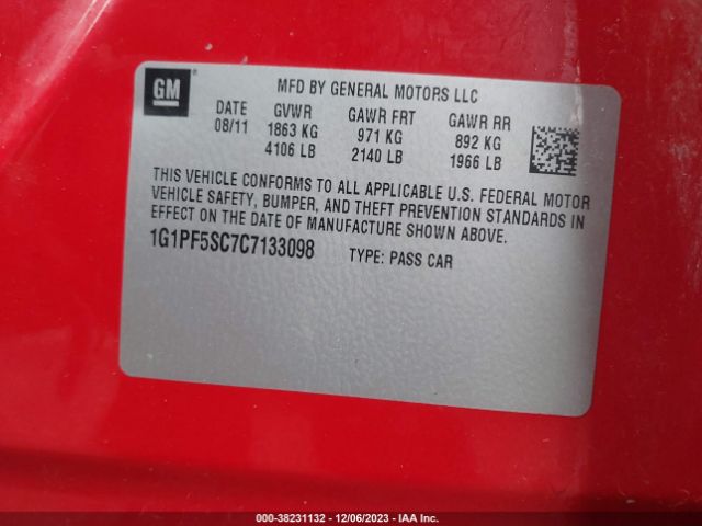 Photo 8 VIN: 1G1PF5SC7C7133098 - CHEVROLET CRUZE 