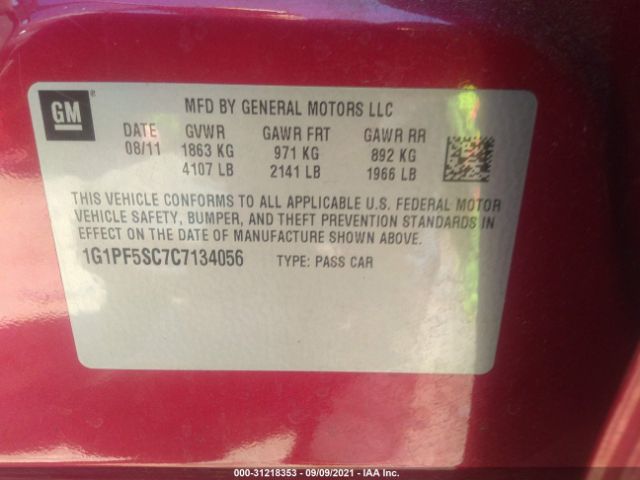 Photo 8 VIN: 1G1PF5SC7C7134056 - CHEVROLET CRUZE 