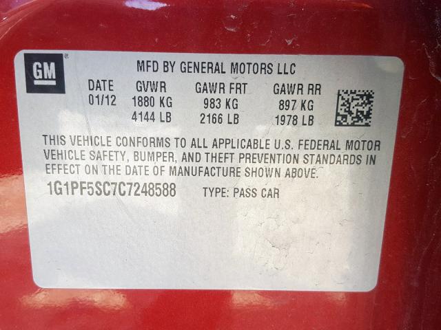 Photo 9 VIN: 1G1PF5SC7C7248588 - CHEVROLET CRUZE LT 