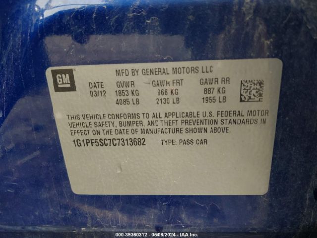 Photo 8 VIN: 1G1PF5SC7C7313682 - CHEVROLET CRUZE 