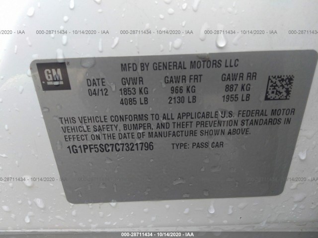 Photo 8 VIN: 1G1PF5SC7C7321796 - CHEVROLET CRUZE 