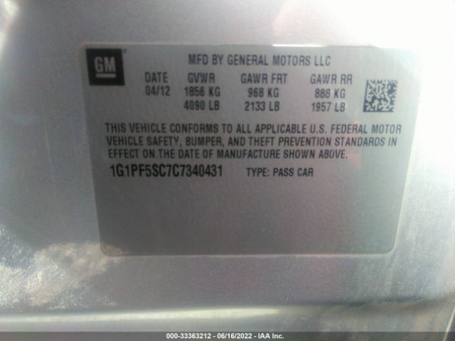 Photo 8 VIN: 1G1PF5SC7C7340431 - CHEVROLET CRUZE 