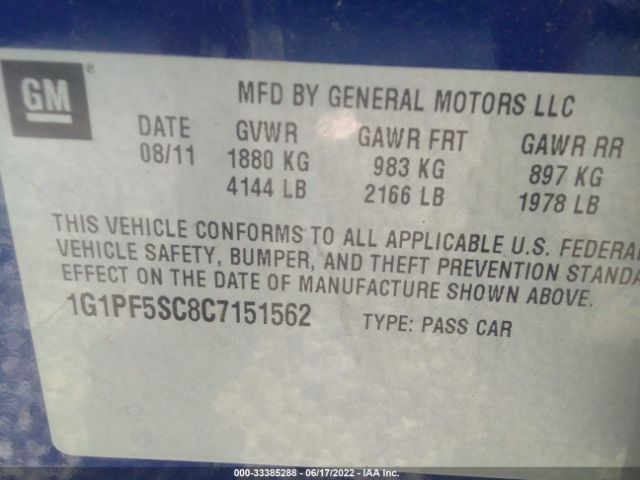 Photo 8 VIN: 1G1PF5SC8C7151562 - CHEVROLET CRUZE 