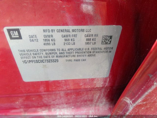 Photo 8 VIN: 1G1PF5SC8C7323329 - CHEVROLET CRUZE 