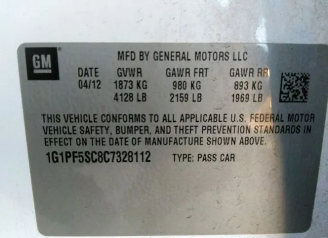 Photo 8 VIN: 1G1PF5SC8C7328112 - CHEVROLET CRUZE 