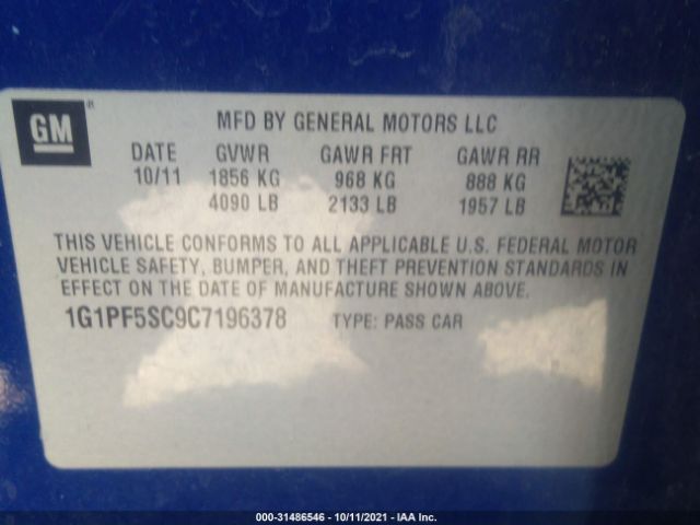 Photo 8 VIN: 1G1PF5SC9C7196378 - CHEVROLET CRUZE 