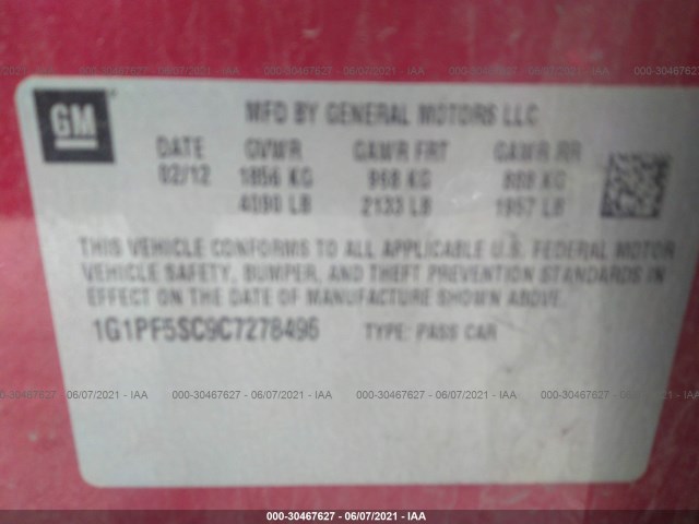 Photo 8 VIN: 1G1PF5SC9C7278496 - CHEVROLET CRUZE 