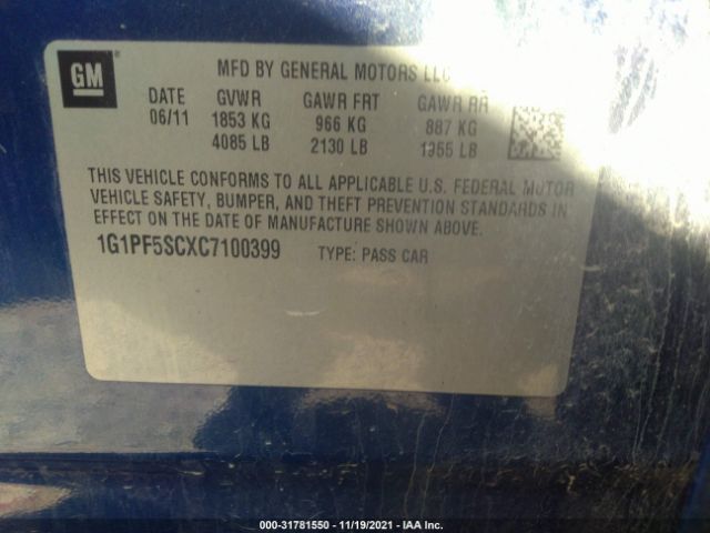 Photo 8 VIN: 1G1PF5SCXC7100399 - CHEVROLET CRUZE 