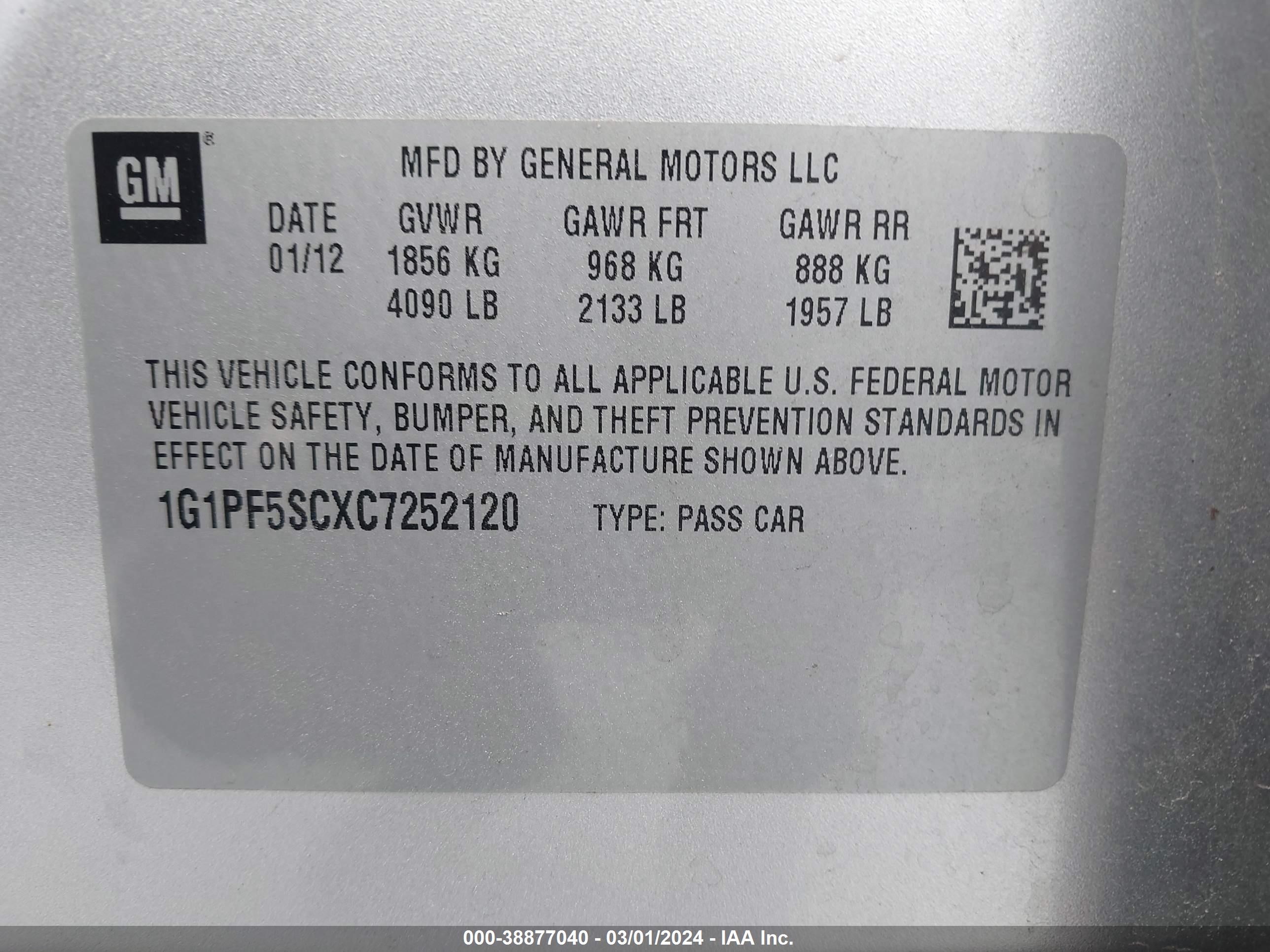 Photo 8 VIN: 1G1PF5SCXC7252120 - CHEVROLET CRUZE 