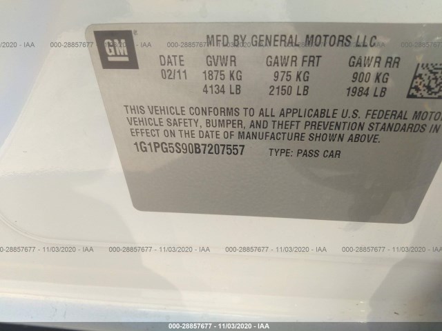 Photo 8 VIN: 1G1PG5S90B7207557 - CHEVROLET CRUZE 